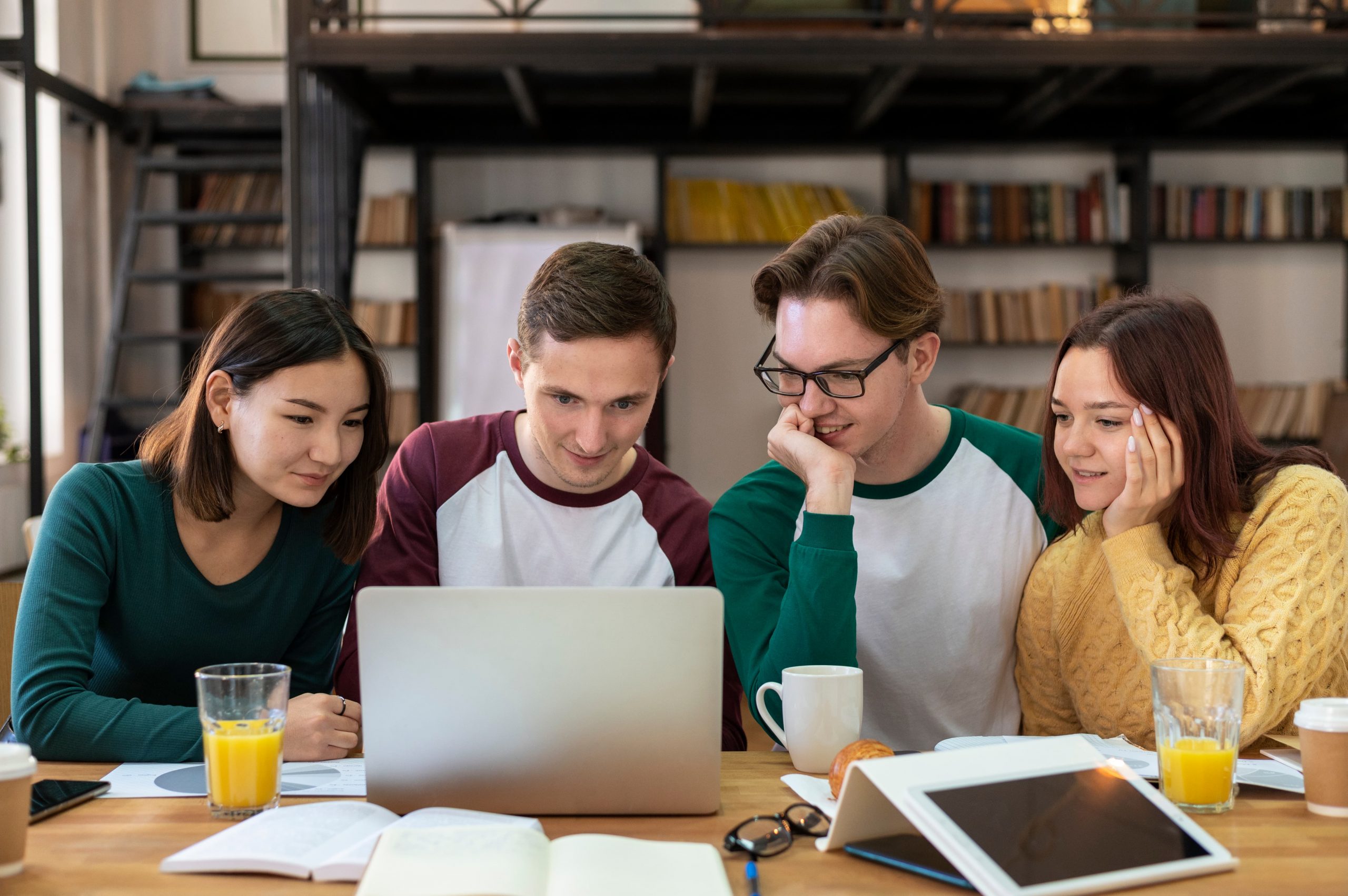 students group study researching together scaled